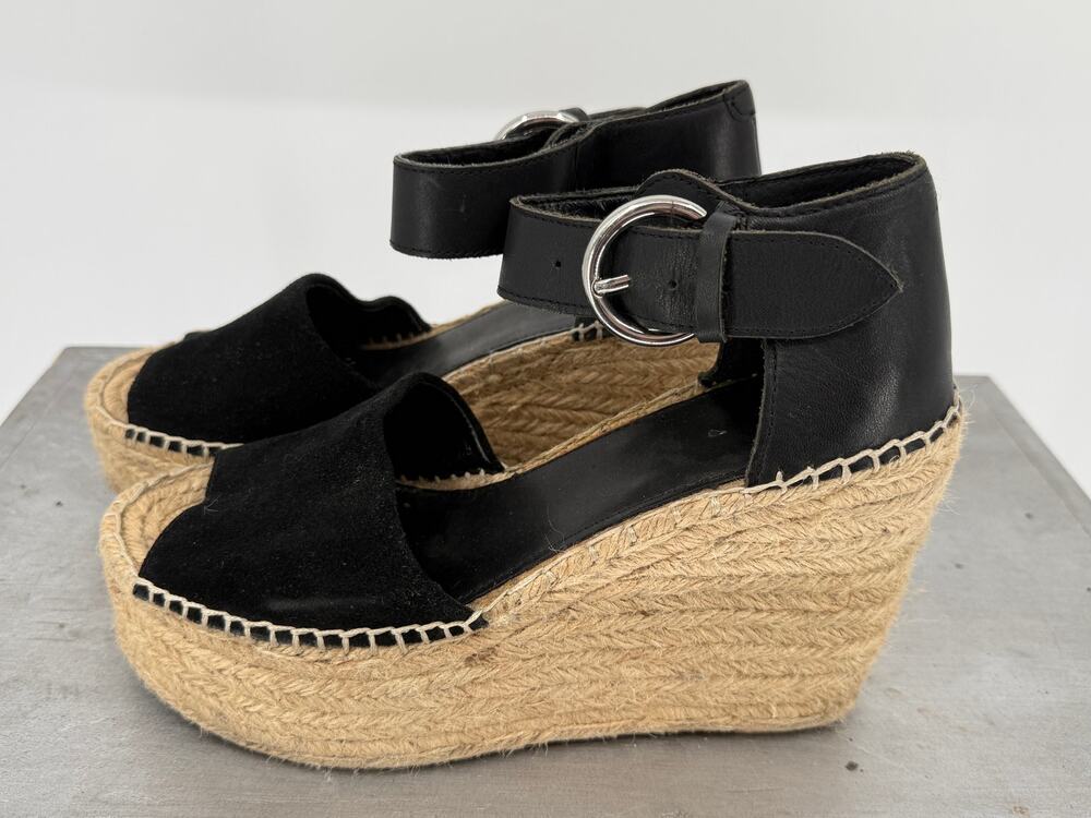 Marc Fisher LTD Black Suede Espadrille Wedge Sandals Ankle Strap Women's 10